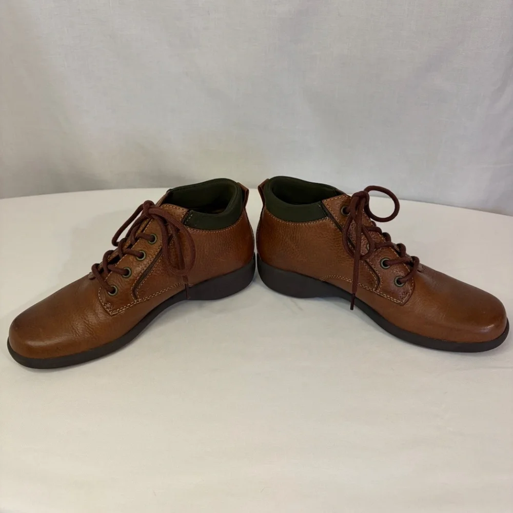 Nicole Leather Ankle Boots Women's 6.5 M Brown Lace Up Magazine Style